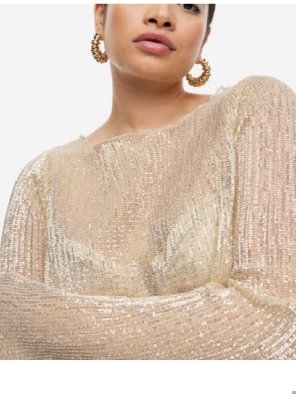 H&M Gold Sequin Cover Up ✨ Beach Festival Sheer Mini Dress Size S - Picture 2 of 3